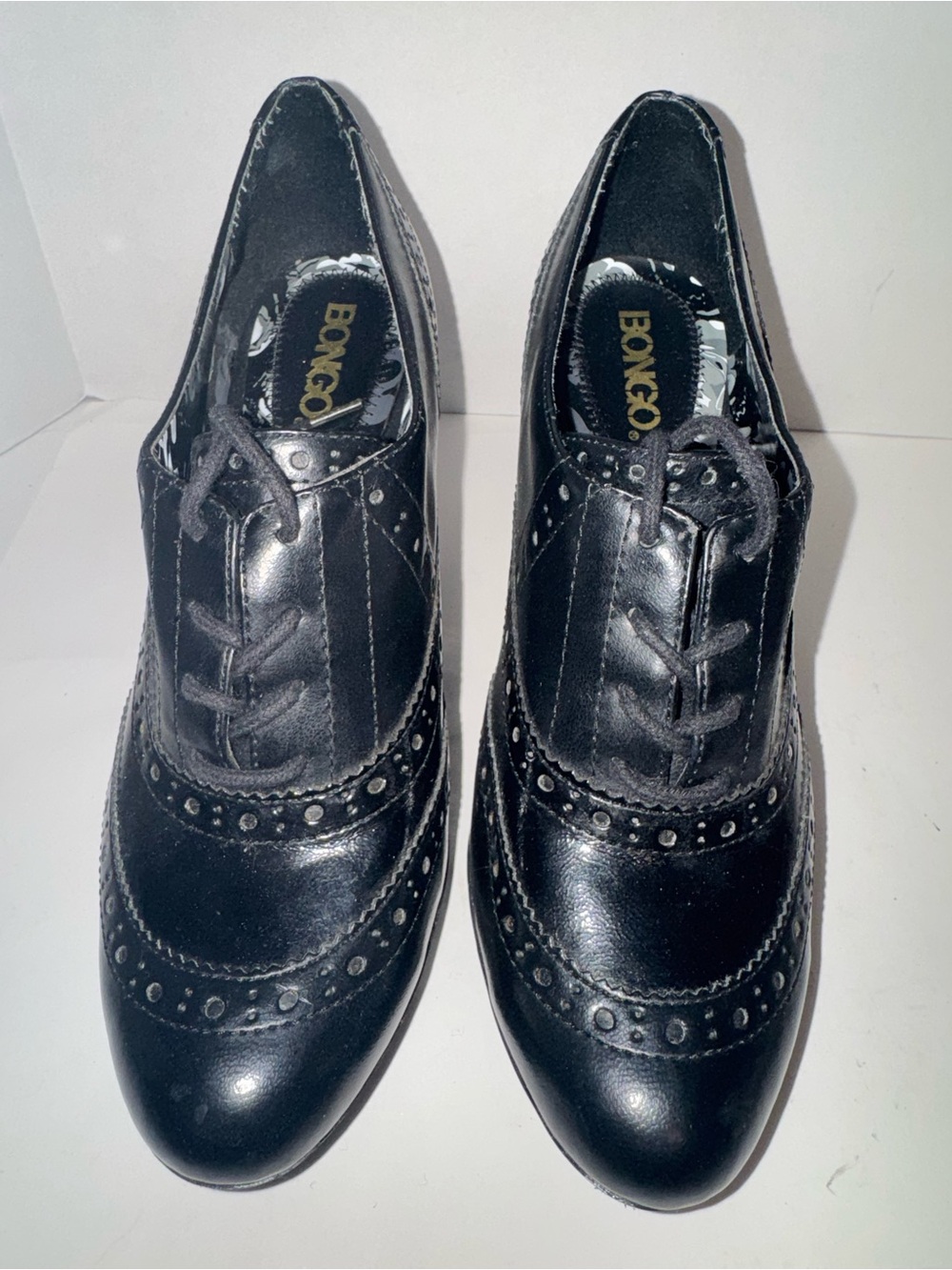 BONGO Y2K WOMEN'S SZ 8 PUMP HIGH HEEL LACE UP OXFORD BLACK SHOE BEAUTIFUL BROGUE